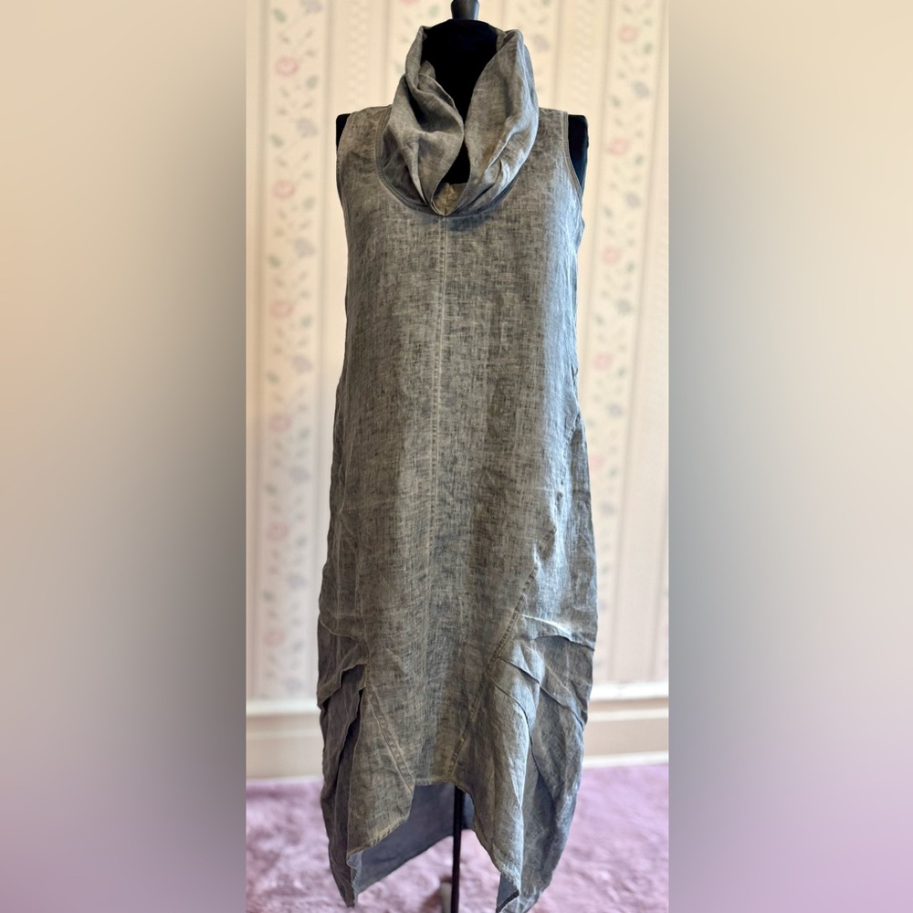 For Cynthia Eclectic sleeveless gray linen Cowl Neck Dress
